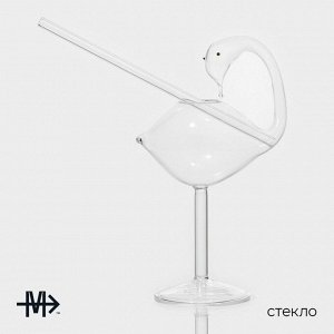 Бокал для коктейля Magistro «Лебедь», 170 мл, 7x20 см, с трубочкой, стекло, прозрачный