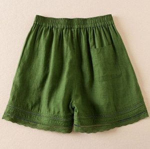 Женские шорты с эластичным поясом и перфорацией, свободного кроя, зеленый