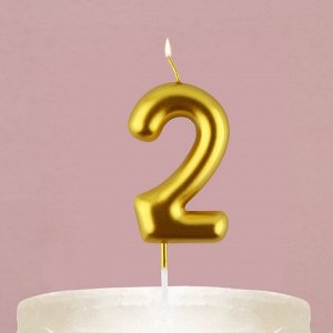 Свеча-цифра в торт «2», золото, 4 х 10 см