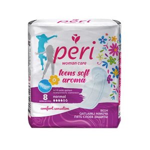 PERI Гигиенические прокладки для девочек Teens Soft Aroma Normal 8 шт (хлопок)