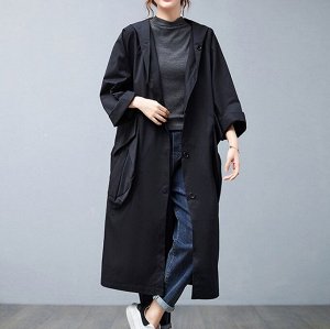 Женский тренчкот с капюшоном и контрастными большими карманами, черный
