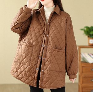 Стеганая весенне-осенняя куртка с накладными карманами, свободного кроя, коричневый