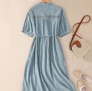 Женское платье с короткими рукавами и V-образным вырезом, на шнуровке, свободного кроя, светло-синий