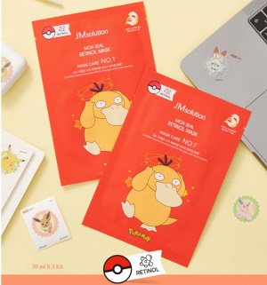 JMsolution Moa Seal Retinol Mask - Pokemon Psyduck Набор 3шт: тканевые маски с ретинолом