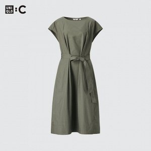 UNIQLO - хлопковое платье с поясом - 56 OLIVE