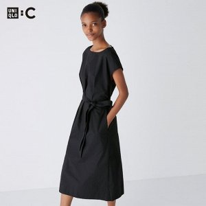 UNIQLO - хлопковое платье с поясом - 09 BLACK