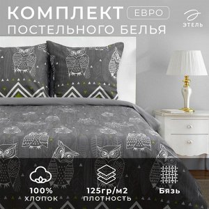 Постельное бельё &quot;Этель&quot; евро Ушастые совы (вид 1) 200 х 217 см, 220 х 240 см, 70 х 70 - 2 шт