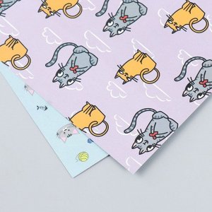 Бумага для скрапбукинга двусторонняя «Котики», плотность 180 г, 15.5x17 см