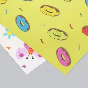 Бумага для скрапбукинга двусторонняя "Бабочки и пончики" плотность 180 гр 30,5х32 см