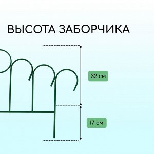 Ограждение декоративное, 49 * 415 см, 5 секций, металл, зелёное, «Восход»