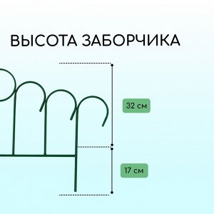 Ограждение декоративное, 49 ? 415 см, 5 секций, металл, зелёное, «Восход»