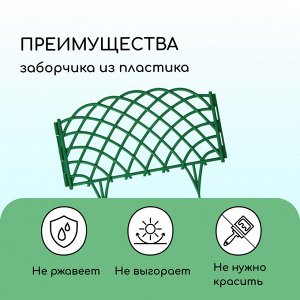 Ограждение декоративное, 34 ? 270 см, 6 секций, пластик, зелёное, «Диадема»