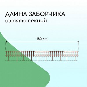 Ограждение декоративное, 25x180 см, 5 секций, пластик, терракотовое, «Классика»