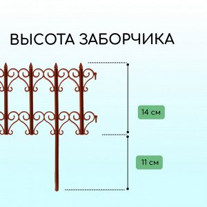 Ограждение декоративное, 25 x 180 см, 5 секций, пластик, терракотовое, «Классика»