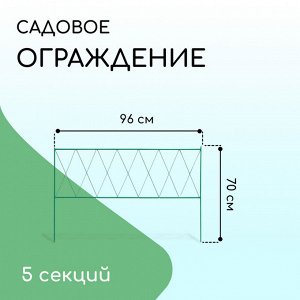 Ограждение декоративное, 70 ? 482 см, 5 секций, металл, зелёное, «Буби»