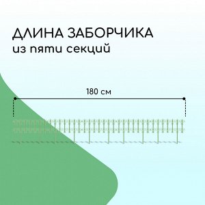 Ограждение декоративное, 25 * 180 см, 5 секций, пластик, салатовое, «Классика»