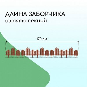 Ограждение декоративное, 25x170 см, 5 секций, пластик, терракотовое, «Чудный сад»