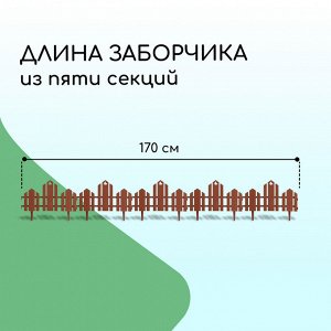 Ограждение декоративное, 25 x 170 см, 5 секций, пластик, терракотовое, «Чудный сад»