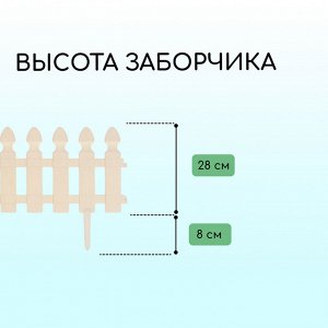 Ограждение декоративное, 30 x 200 см, 4 секции, пластик, белое, «Штакетник»