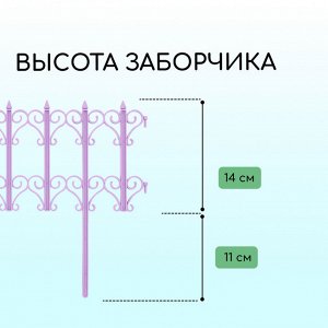Ограждение декоративное, 25 * 180 см, 5 секций, пластик, сиреневое «Классика»
