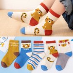 Набор детских носок с разноцветным принтом &quot;Тигр&quot; (5 пар)