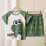 Детский пижамный комплект с принтом &quot;Динозавры&quot;: футболка + шорты на резинке, цвет зелёный
