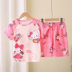 Детский пижамный комплект с принтом &quot;Hello Kitty&quot;: футболка + шорты на резинке, цвет розовый