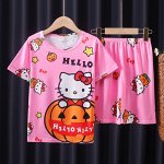 Детский пижамный комплект с принтом &quot;Hello Kitty&quot;: футболка + шорты на резинке, цвет розовый
