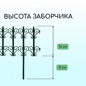 Ограждение декоративное, 25 * 180 см, 5 секций, пластик, зелёное, «Классика»