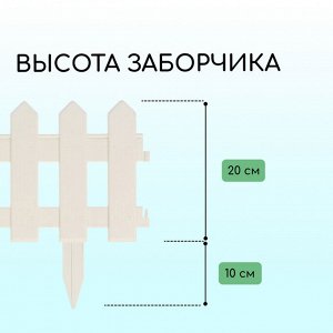 Ограждение декоративное, 30 x 196 см, 4 секции, пластик, белое, «Палисадник»