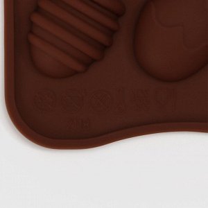 Форма силиконовая для кондитерских украшений Доляна «Пасхальные яйца», 22x10,5 см, 15 ячеек (3,2x2,5 см), цвет коричневый