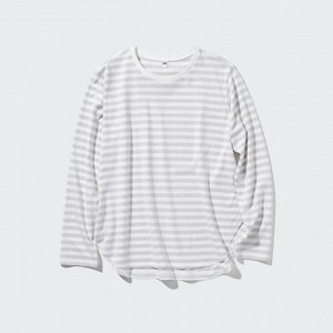 UNIQLO - хлопковый полосатый лонгслив с закругленными краями - 02 LIGHT GRAY