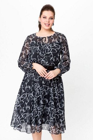 Платье Swallow 715.1 черный+принт молочные круги