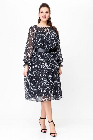 Платье Swallow 715.1 черный+принт молочные круги