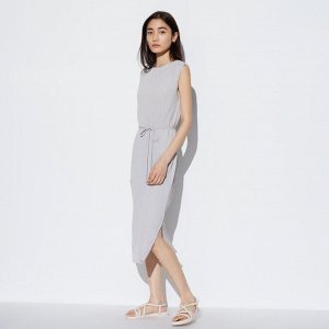 UNIQLO - платье плиссе с пояском - 02 LIGHT GRAY