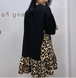 Трикотажное платье комбинированное с шифоном, декорировано стразами ...