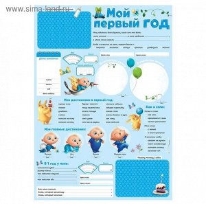 Плакат для новорожденного Мой первый год голубой