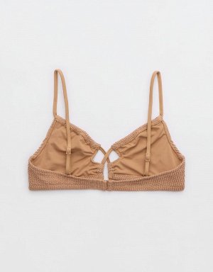 Aerie Shimmery Crinkle Lace Up Scoop Bikini Top