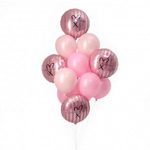 Букет из шаров «С днём рождения», розовый, для неё, фольга, латекс, набор 14 шт.