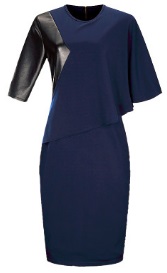 Комбинированное платье-миди с разными рукавами цвет: ТЕМНО-СИНИЙ