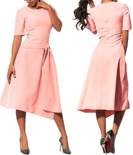 Асимметричное платье средней длины с коротким рукавом цвет: СВЕТЛО-РОЗОВЫЙ
