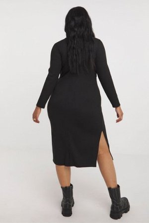 Черное платье с завязками в рубчик Simply Be