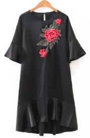 Асимметричное платье с коротким рукавом декорировано вышивкой цвет: НА ФОТО
