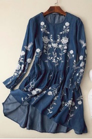 Короткое платье  с длинным рукавом цвет: ТЕМНО-СИНИЙ
