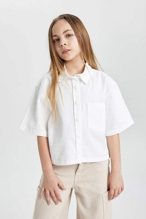 Хлопковая рубашка свободного кроя с короткими рукавами для девочек