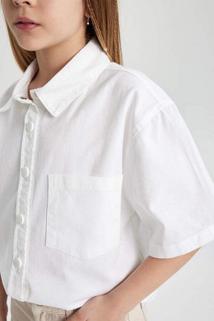 Хлопковая рубашка свободного кроя с короткими рукавами для девочек