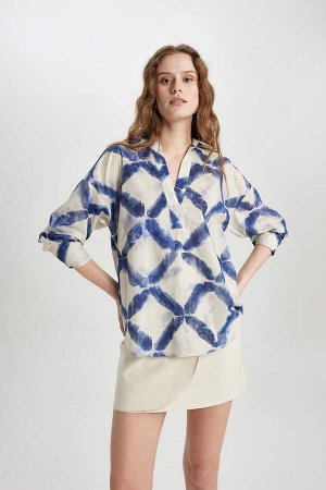 Блуза из вуали с длинными рукавами и рисунком оверсайз