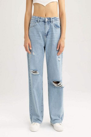 Широкие джинсовые брюки 90-х годов с рваными деталями, длинные брюки из 100 % хлопка