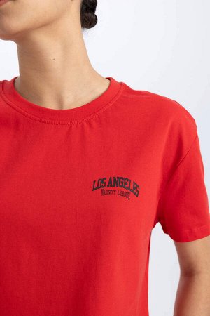 Укороченная футболка с короткими рукавами и принтом DeFactoFit для спортсменов с круглым вырезом