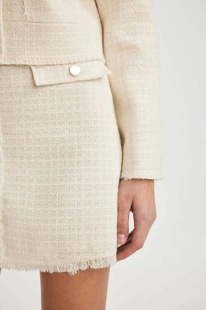 DEFACTO Твидовая мини-юбка-трапеция с нормальной талией на подкладке